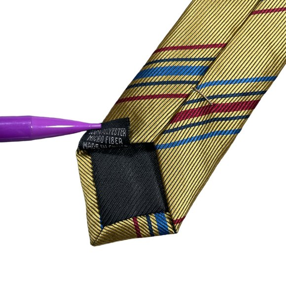 Jon VanDyk Men's Gold Regimental Striped Blue Red Classic Polyester Necktie - Picture 5 of 7